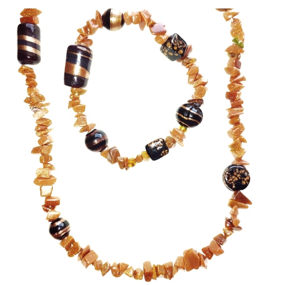 2472NB161 Handmade 2 Pc. Brown & Cooper Necklace & Bracelet Set